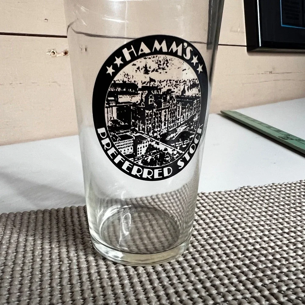 Vintage Hamms Preferred Stock Beer Glass Brewery Graphic Clear Tumbler